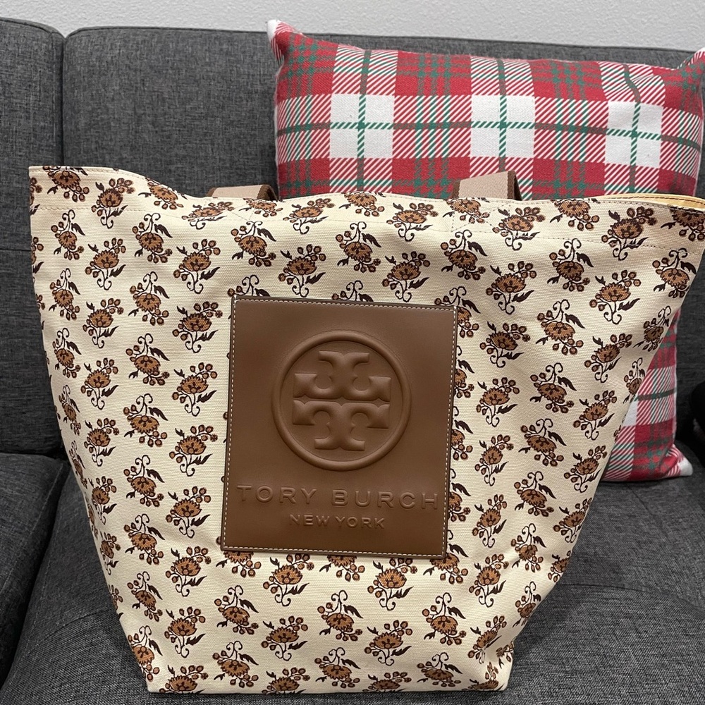 Tory Burch Brown and Cream Patterned Tote